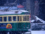 Tram in Snow on Alaskan Way, Seattle, Washington, USA