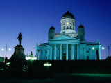 Tuomiokirkko (Luthern Cathedral) and Statue of Alexander II at Night, Helsinki, Finland