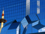 Kyoto Tower Reflected in Glass Walls of Kyoto Station, Kyoto, Kinki, Japan,