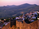 Sunset Over Village, with Fortified Wall in Foreground, Marvao, Portugal