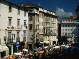 Market and Buildings in City Street, Coimbra, Portugal