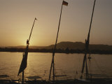 Moored Feluccas on the Nile River at Sunset