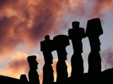 Buy Silhouetted Moai Seen at Dusk at AllPosters.com