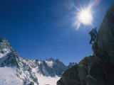 A Moutaineer Climbs Above Palisade Glacier in the Sierra Mountains