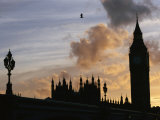 Silhouetted View of Big Ben and Westminster Abbey against a Twilight Sky