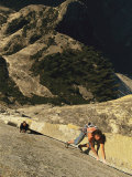 Two Men Rock Climbing on Half Dome, Yosemite, California