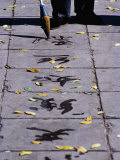 Man Doing Water Calligraphy on Jingshan (Sun Yet-Sen) Park Pathway Bejing, China
