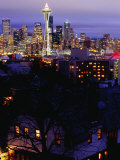 Night View of Downtown and the Space Needle, Seattle, Washington, USA