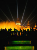People at Montjuic Fountain Silhouetted Against Golden Light, Barcelona, Spain