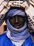 Close Up of a Tuareg Carpet Seller in Traditional Indigo Clothing, Timbuktu, Mali