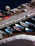 Buy Overhead of Fishing Boats Lined Up in Hydra Harbour, Hydra Town, Greece at AllPosters.com