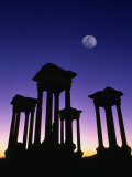 Pedestals of Tetrapylon and Moon at Sunset, Palmyra, Syria