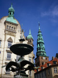 The Stork Fountain with Buildings in Background, Copenhagen, Denmark