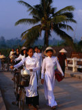 Buy Group of People Walking Across Bridge, Mekong Delta, Vietnam at AllPosters.com