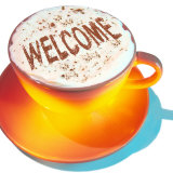 Buy Cup Filled with Froth and Welcome Written in Cocoa at AllPosters.com