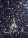 Moscow State University is Illuminated During a Rare Snow Fall This Winter Season