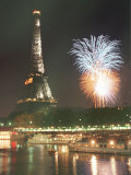 Bastille Day Fireworks Explode Over the Seine River Next to the Eiffel Tower