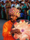 Buy Rajastani Musician Playing Drum During Elephant Festival Parade, Jaipur, India at AllPosters.com