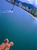 Buy Sandy Feet of Parasailer and High Angle View of City, Acapulco, Mexico at AllPosters.com