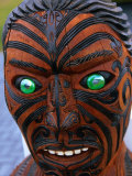 Muruika, a Modern Maori Carving with Glowing Green Eyes, Rotorua, New Zealand