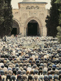 Observing Ramadan, Moslem Men Bow and Pray in Front of a Mosque in Jerusalem