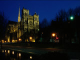 An Exterior View of the Cathedral of Notre-Dame at Night