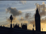 Silhouetted View of the Spires of Westminster Abbey and Big Ben against a Twilight Sky