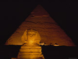 A View of the Great Sphinx at Night, Lit by a Light Show