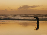 Buy A Man Examines a Shell on the Beach at Sunset at AllPosters.com