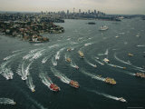 Passenger Ferries Churn Across Sydney Harbor in the Great Ferry Boat Race