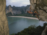 Buy A Climber Negotiates an Overhang on Railay Beach at AllPosters.com