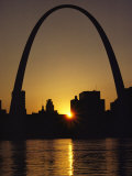 Silhouette at Twilight of the Gateway Arch and Surrounding Skyline