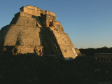 A Low Sunlit View of the House of the Magician Pyramid at Uxmal