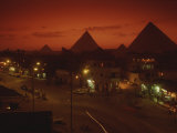 Nazlet El Samman, Town with Giza Pyramids, Sunset