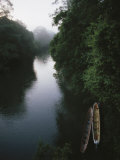 Two Long Canoes on a River Running Through the Costa Rican Rainforest