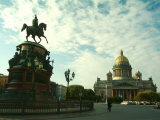 The Golden Dome of Saint Isaacs Cathedral and Statue of Nicholas I