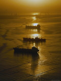 The Sun Setting over Boats in Los Angeles Harbor