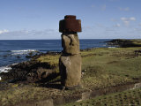 Buy Lone Moai Stands on an Elevated Platform, Ahu Tahira, Vinapu Cove, Easter Island at AllPosters.com