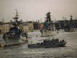 Soviet Warships and a Patrol Craft Prepare for Inspection on Navy Day 1988