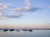 Lake with Boats Riding at Anchor on a Calm Night, Fraueninsel, Chiemsee, Bavaria, Germany