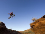 Mountain Biker Catches Air at Rampage Site near Virgin, Utah, USA