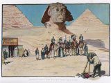 Tourists are Photographed in Front of the Sphinx, Some are on Camels