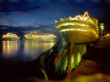 Cruise Ships in Dock Lit up at Night, Barbados