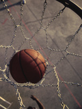 High Angle View of a Basketball in a Net