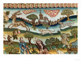 Bradford Table Carpet, Hounds Chasing a Stag, Embroidered on Linen Canvas, 16th Century