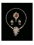 Art Deco Jewellery: Baguette Brooch Pendant, Cabochon Rscroll Brooch, Diamond Pendant Earrings Giclee Print