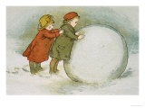 Children Rolling Snowballs
