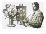 Unidentified Artist Painting Flowers
