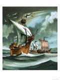 Trading Ships with Teutonic Knights Aboard Closing in on a Pirate Vessal