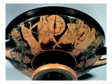 Menelaos and Aphrodite, Pursue Paris Who Runs Towards Artemis, Attic Red-Figure Cup